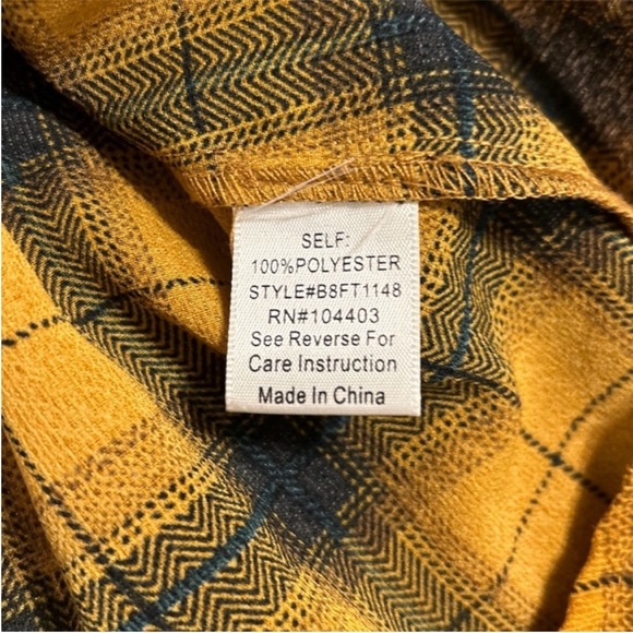 Altar'd State Long Sleeve Top, Mustard Yellow & Black Plaid Ruffle Blouse, Small - Picture 8 of 9
